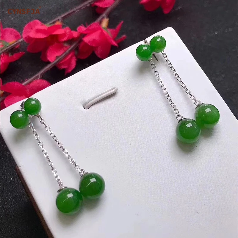 CYNSFJA Реал Certified(Hetian) нефрита Jade Jasper 925 пробы Серебряное кольцо ювелирные украшения Для женщин амулет зеленого нефрита серьги лучшие подарки