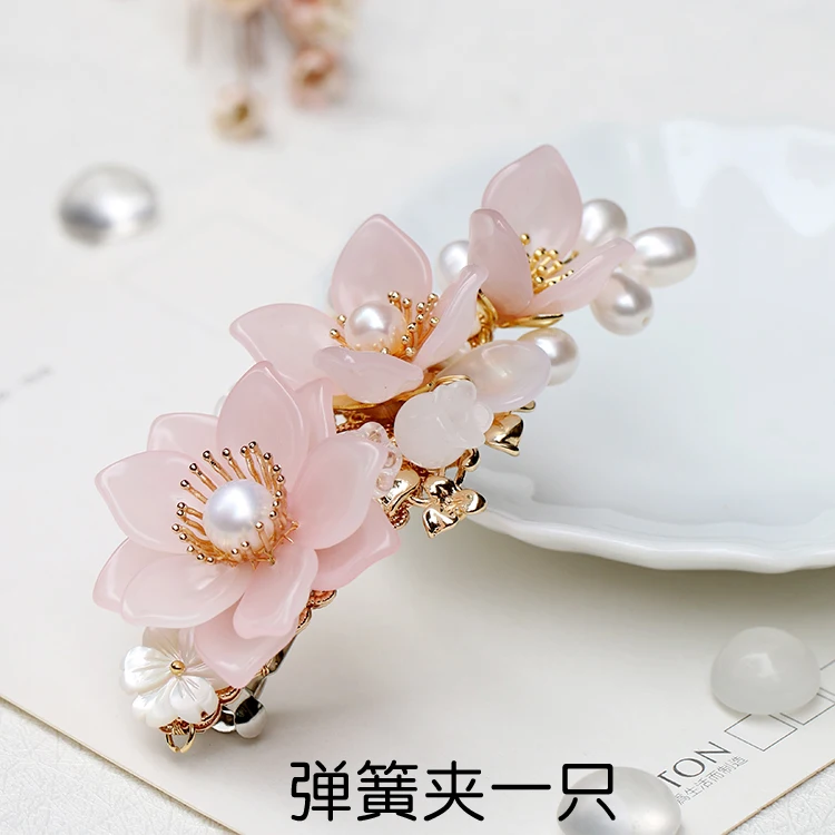 Аксессуары для волос Hanfu в старинном стиле, заколка с жемчугом и кисточками в виде цветов, ретро Заколка для волос ручной работы, античные украшения для волос - Цвет: 1PC Hair Clip
