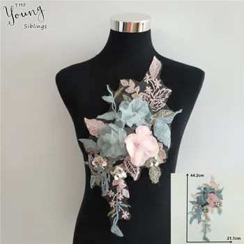 

New arrive 3D Embroidery Applique Trim Lace Fabric Tulle Lace Collar Sequin DIY Lace Neckline Craft Clothing Accessoires YL1559