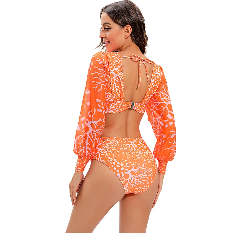 Surfing Swimsuit For Women 2022 Bikini Long Sleeve Swimwear Tiger Print Push Up Summer Bath Suit Two Piece Bandeau Biquini plus size swimwear