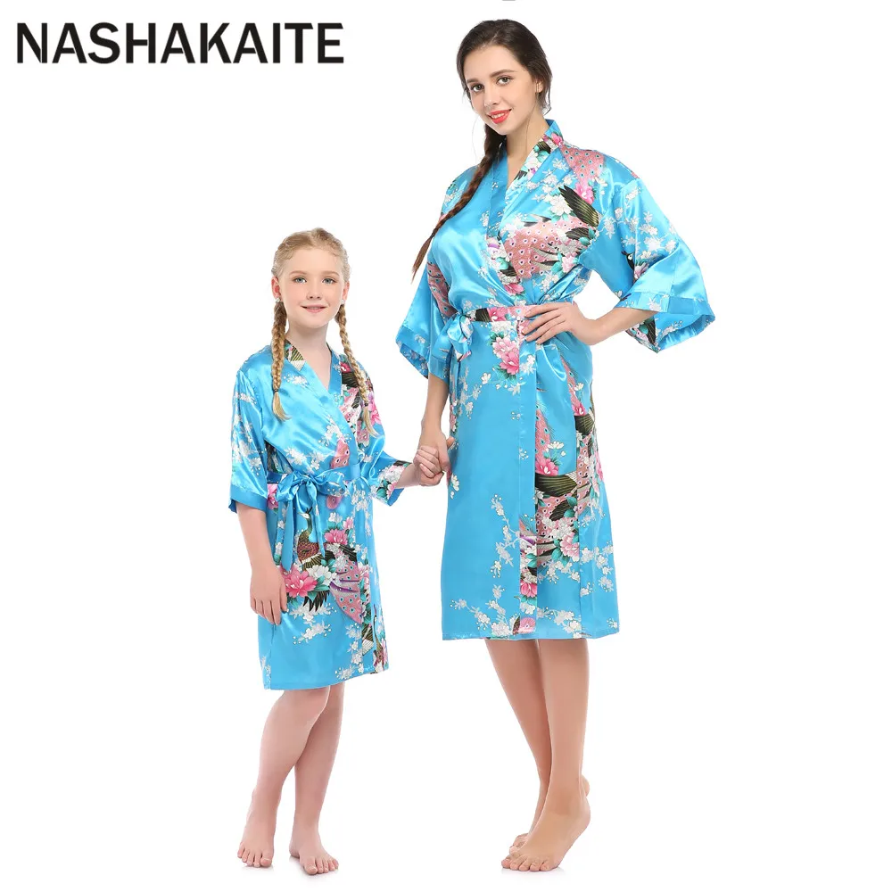 NASHAKAITE платья для мамы и дочки; коллекция года; сезон лето-осень; одежда для сна с принтом павлина и цветов; одежда для сна «Мама и я» - Цвет: Lake Blue