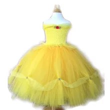 Костюм принцессы Белль; красивое и чудовищное желтое платье-пачка принцессы для девочек; Красивая пышная детская одежда для костюмированной вечеринки на день рождения