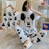 Disney Mickey White Women's Spring Summer Pajamas Set Three-piece Short Sleeve + Shorts + Trousers Soft And Comfortable Homewear 4