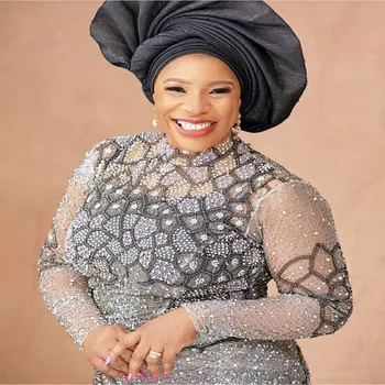 

Beaded Lace Fabric French Nigerian Laces Fabrics 2020 High Quality Stick paillette Tulle African Lace Fabric For Wedding Dress