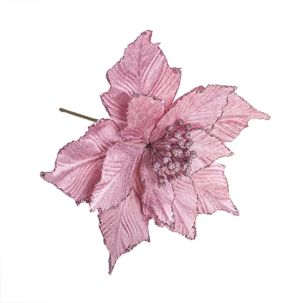 Christmas Ornament Plugging Crafts No Fading Home Solid Glitter Gift DIY Multipurpose Artificial Flower Decorative Office Party - Цвет: Розовый