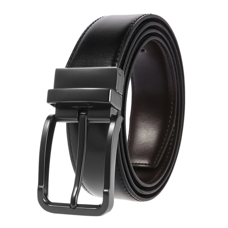Black buckle 2 Мужские двухсторонние ремни из натуральной кожи для мужчин Дизайнерские мужские ремни с поворотной пряжкой ремень из коровьей кожи для джинсов два в одном - Цвет: Black buckle 2