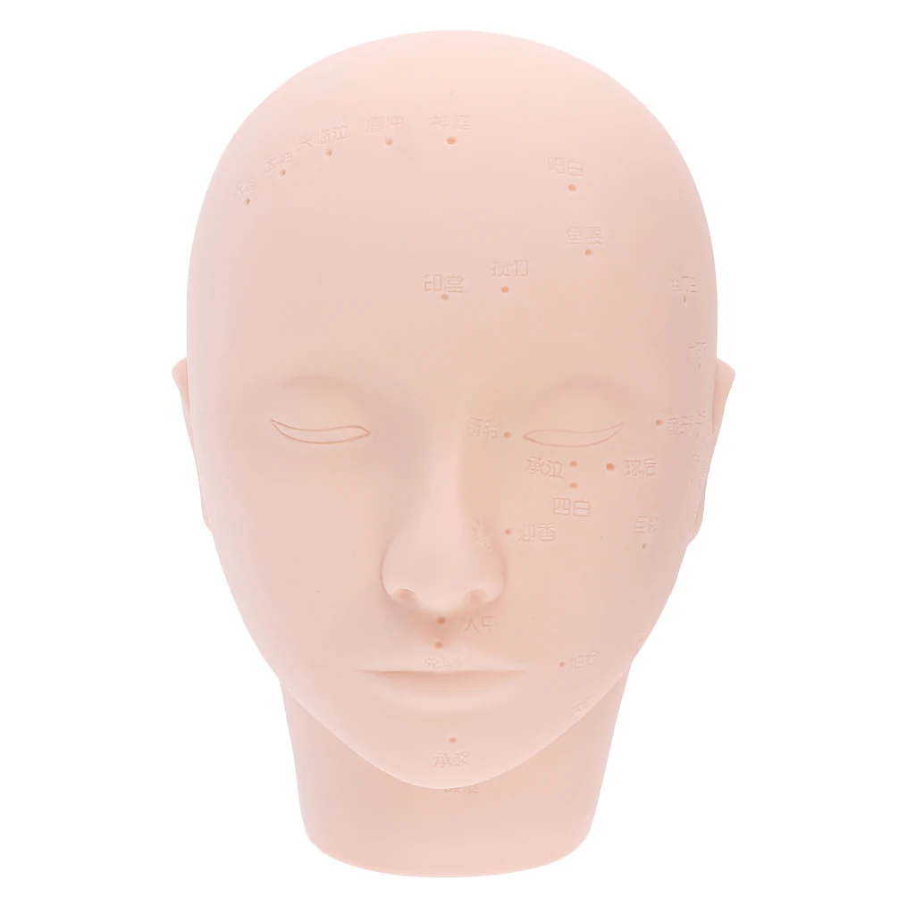 Massage Training Mannequin Makeup Head Manikin Face with Acupuncture Points for Eyelash Lip Extension Practice Model Soft PVC