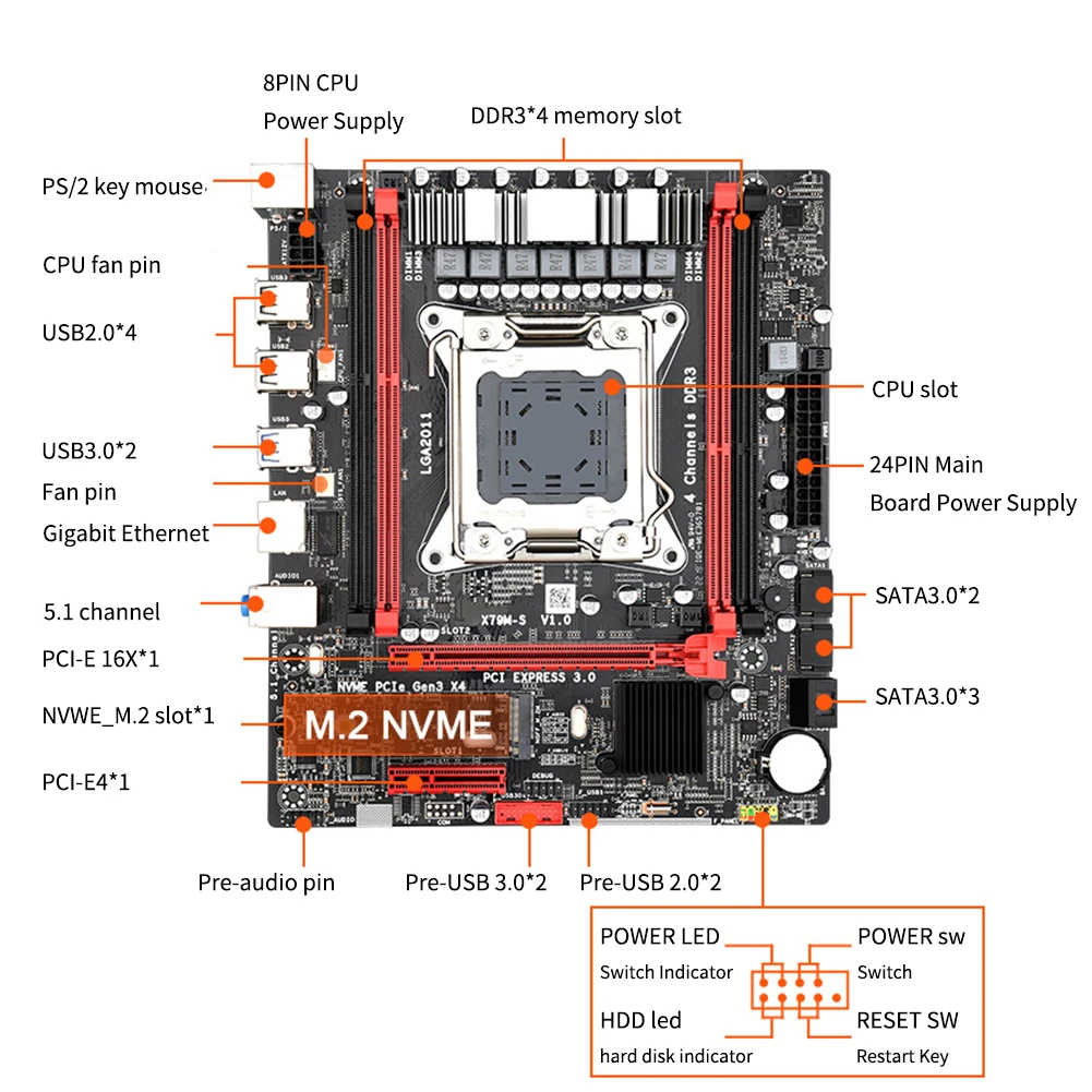 X79 2011 Pin Computer Accessories Replacement Components High Speed Motherboard PC Home Strong Compatibility Office For I7 E5