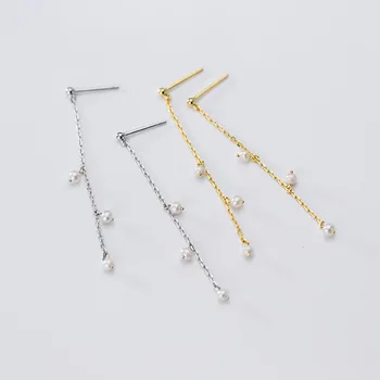 

elegant Thin Authentic Real 100% 925 Sterling Silver fine Jewelry Shell Pearl white/gold Tassel dangle Earrings gtle2856