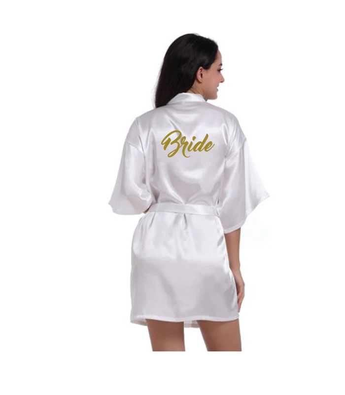 gold bride Дешевая атласная Халат женские свадебные туфли-лодочки с короткое платье; пыльно-Розовые Свадебные вечерние свадебный подарок подружки невесты мама сестра команда кимоно для невесты халаты - Цвет: gold bride