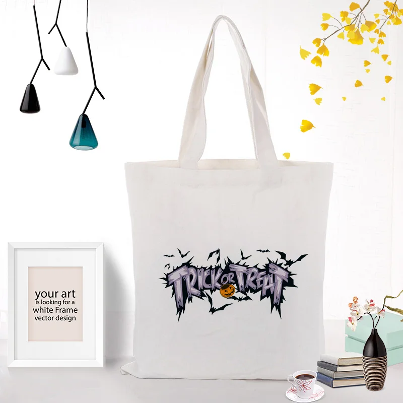 Сумка на Хэллоуин, Холщовая Сумка на заказ, печать логотипа, текст, сделай сам, хозяйственная сумка, эко, многоразовая, переработанная, праздничная, подарочная сумка