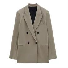 

Women Chic Office Lady Double Breasted Blazer Vintage Coat Fashion Notched Collar Long Sleeve Ladies Outerwear Stylish Tops