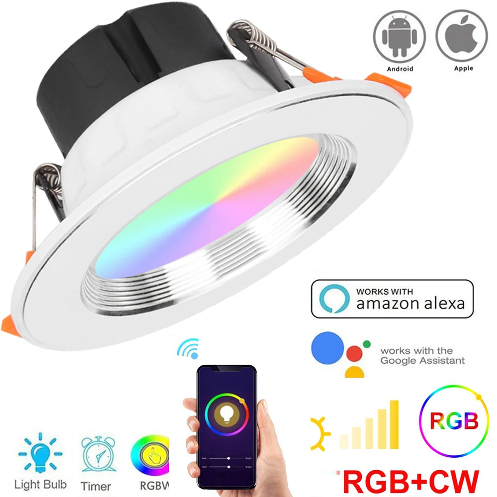 LED Downlight Ceiling silvery 10W RGBW+Cold white led light AC 220V 120V APP Control WIFI Smart Downlight Timing lights
