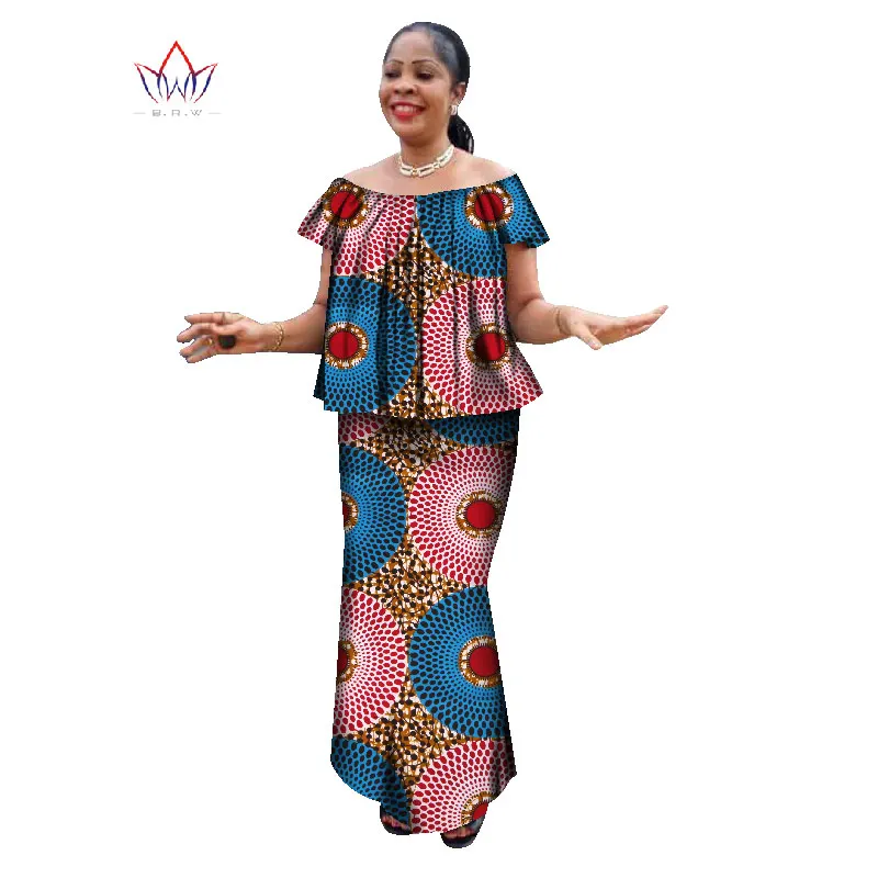Летняя женская одежда в африканском стиле размера плюс, комплект с юбкой и круглым вырезом, традиционная африканская одежда с коротким рукавом, платье для работы, натуральный WY1357 - Цвет: 3