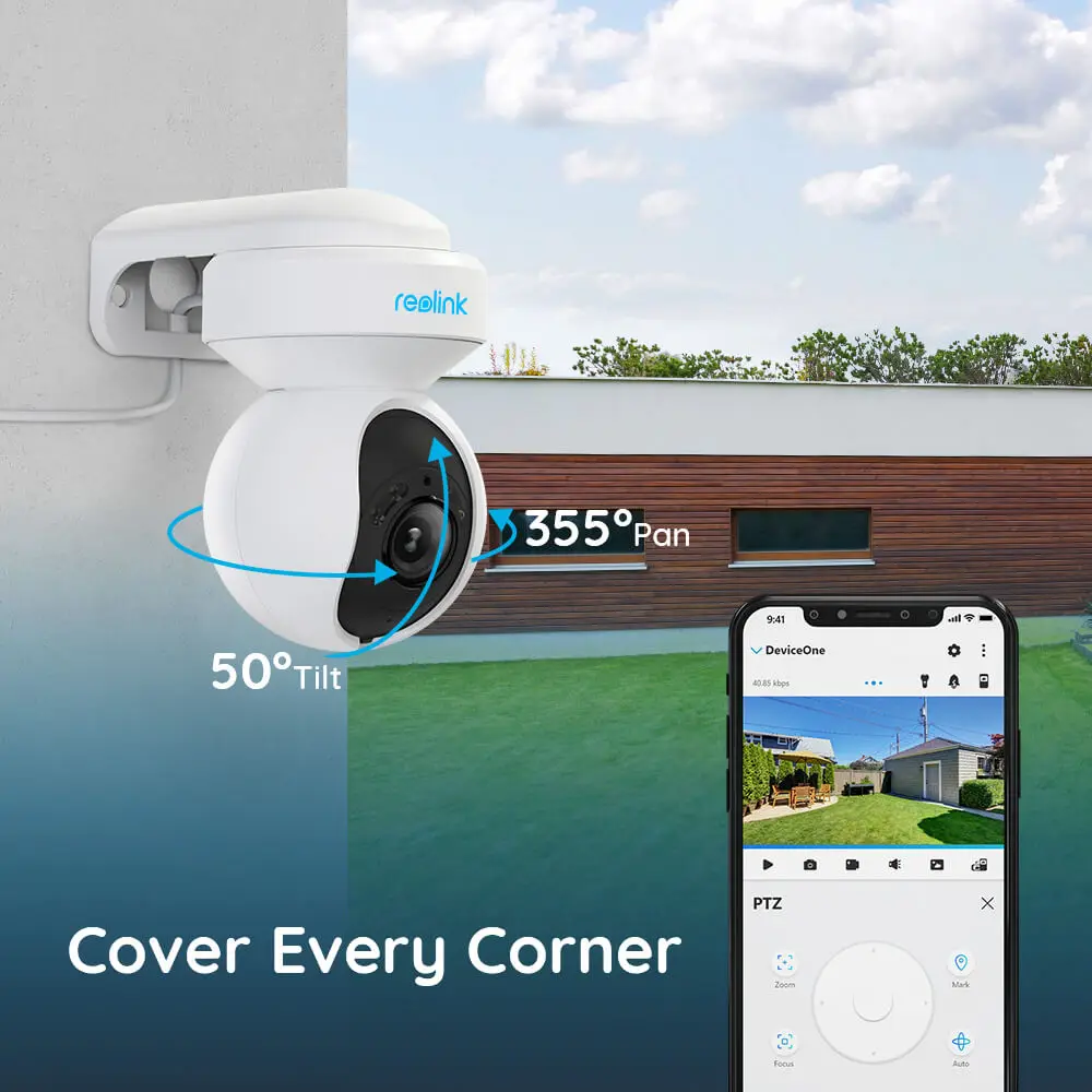 Reolink E1 Outdoor 5MP WiFi Camera Human/Car Detection PTZ 2-Way Audio Color Night Vision Home Video Surveillance