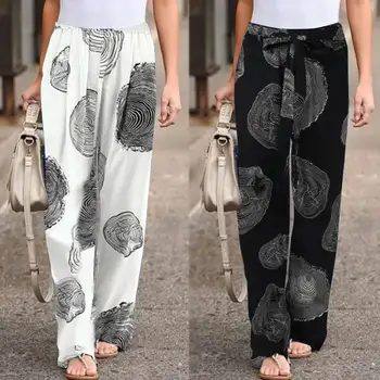 

Women's Spring Trousers ZANZEA Kaftan Printed Pants Casual Drawstring Pantalon Palazzo Female Elastic Waist Turnip Plus Size