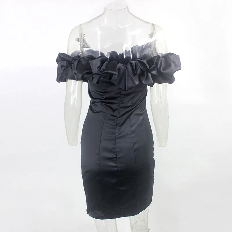 Feditch Satin Ruffles Sleeve 2020 Summer Dress Backless Strapless Bodycon White Dress Short Sexy Party Dress Nightclub Vestidos