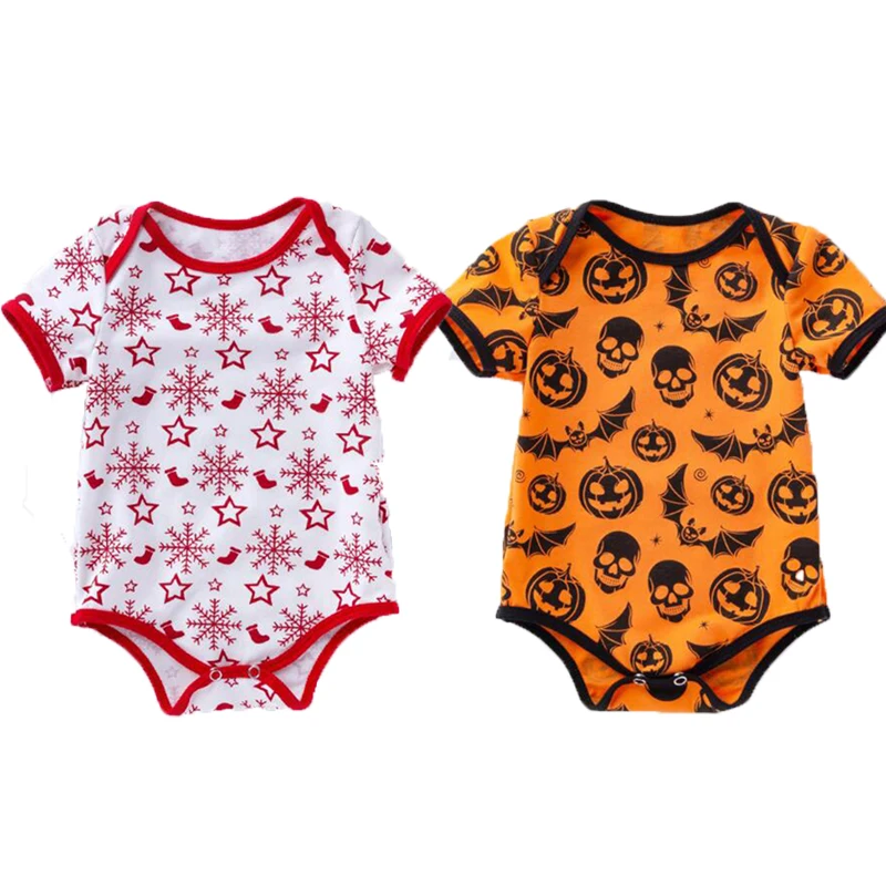 

Halloween Christmas Skull Skeleton Infant Baby Rompers Cartoon Snowflake Kid Short Sleeve Cotton Clothes Summer Newborn Girl Boy