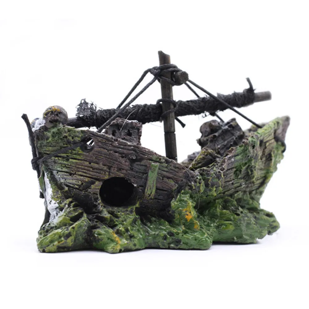 

Aquarium Ornament Resin Wreck Sunk Ship Landscape Sailing Boat Cave Fish Playing Toys Fish Tank Aquarium Decoration