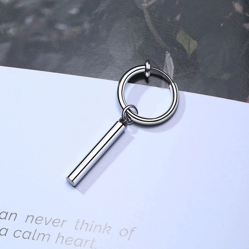 MEN EARRING STAINLESS STEEL BAR STICK HUGGIE EARRINGS ONCH HOOPS FOR MEN BOY STREETWEAR COOL HIPSTER MAN JEWELRY - Image 3