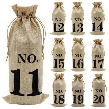 

10Pcs Jute Wine Bags, Hessian Numbered Wine Bottle Gift Bags with Drawstring for Blind Wine Tasting for Christmas Wedding Party