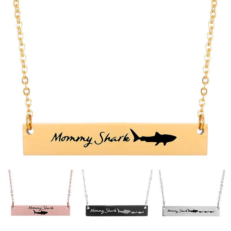 

Mommy Shark Custom Name Necklace Mom Jewelry Gold Silver Personalized Engrave Photo Letter Choker Chain Necklaces for Women Gift