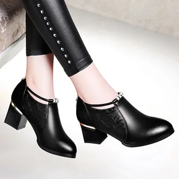 

Black women's shoes autumn wild round head high heels autumn women's shoes fashion work women's shoes
