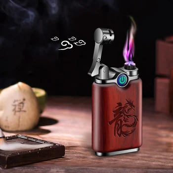 

Plasma Wood USB Lighter Chinese Style Double Arc Usb Charge For Cigarette Smoking