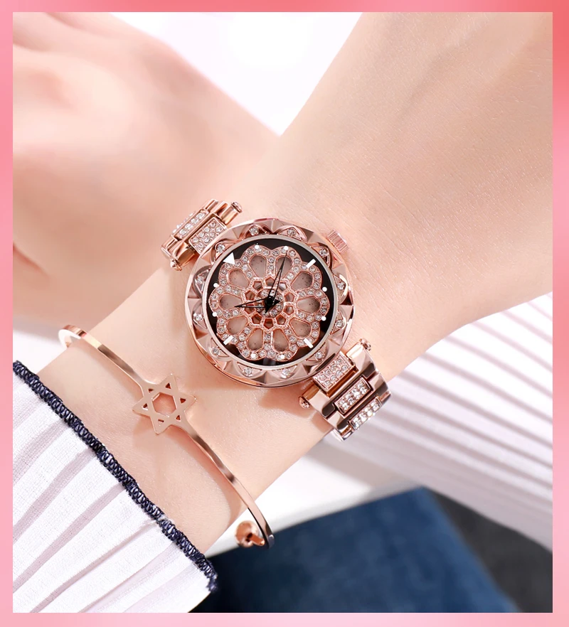 montre femme marque de Lux Модные женские Цветочные Стразы с магнитным стальным ремешком повседневные женские кварцевые часы Relogio Fem