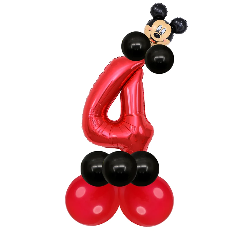 mickey 4 16 шт./лот, голова Микки и Минни, 30 дюймов, красный, черный, номер, фольгированный шар, 1 день рождения, украшения для вечеринки, детские игрушки, детский душ, латексные шары - Цвет: mickey 4