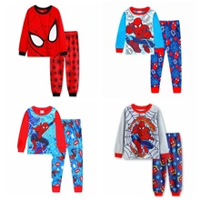 Детская Хлопковая пижама с длинными рукавами и рисунком, пижама с человеком-пауком для маленьких девочек и мальчиков, пижама с Бэтменом, Детские футболки+ штаны, комплект одежды