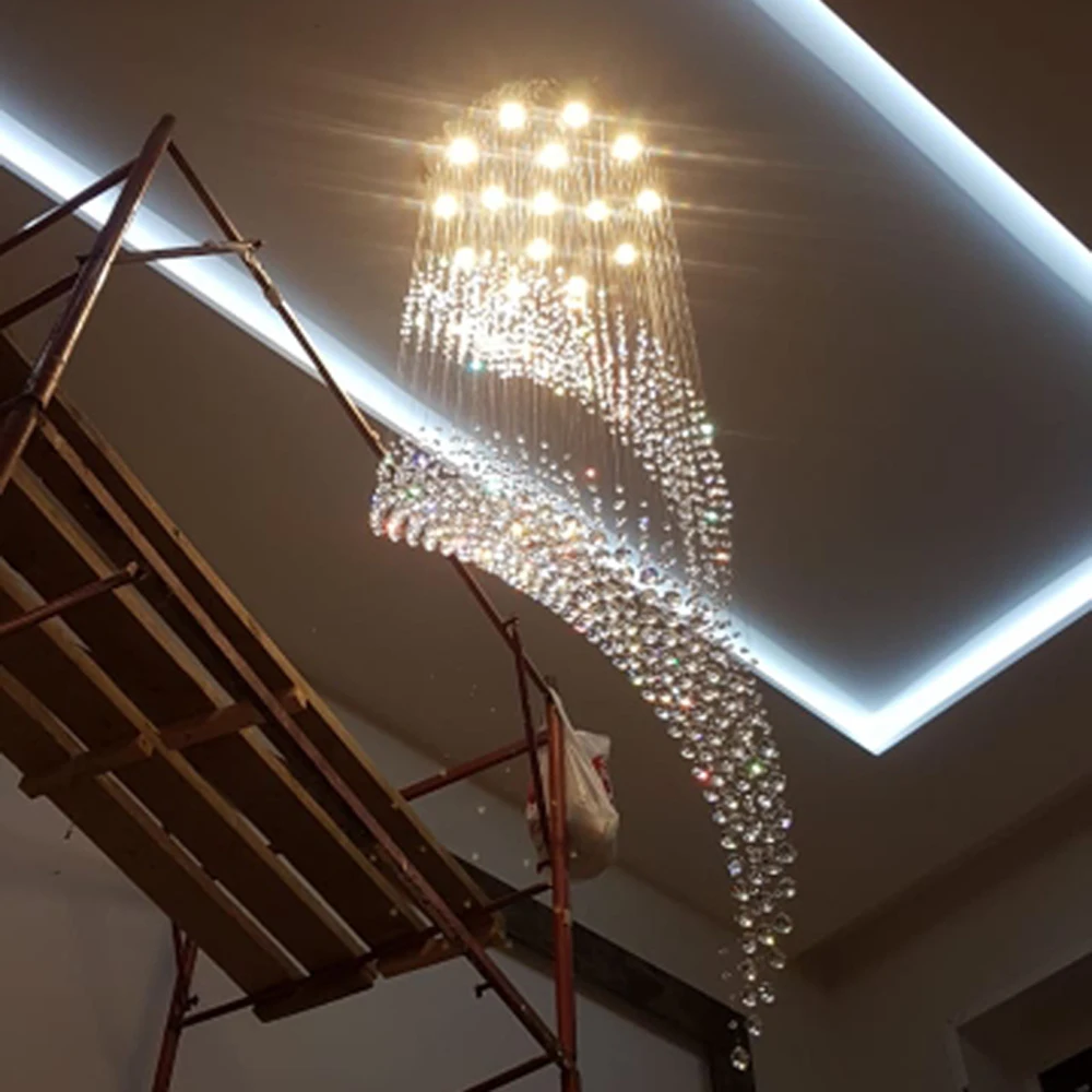 Спиральный дизайн большой хрустальный светильник-люстра в виде подсвечника люстра высокого потолка modern современная люстра на лестницу