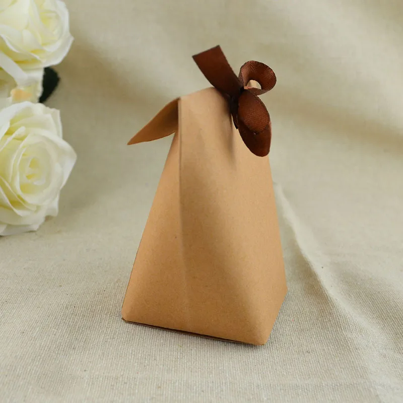 50Pcs Blank Kraft Paper Bag Candy Bag Wedding Favors Gift Box Package Birthday Party Decoration Bags with Ribbon Brown