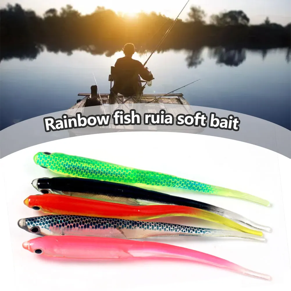 

Hot Sale 5PCS 3D Rainbow Fish Lures 9.5cm Soft Worm Bait Fresh Water False Bait Swimbait Bass Fishing Ice Fishing Alabama