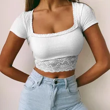 Best Price New short sleeve tshirt summer clothes woman 2020 Sexy streetwear clothes harajuku korean crop Top Knitted Lace ladies t shirt Best Price New short sleeve tshirt summer clothes woman 2020 Sexy streetwear clothes harajuku korean crop Top Knitted Lace ladies t shirt