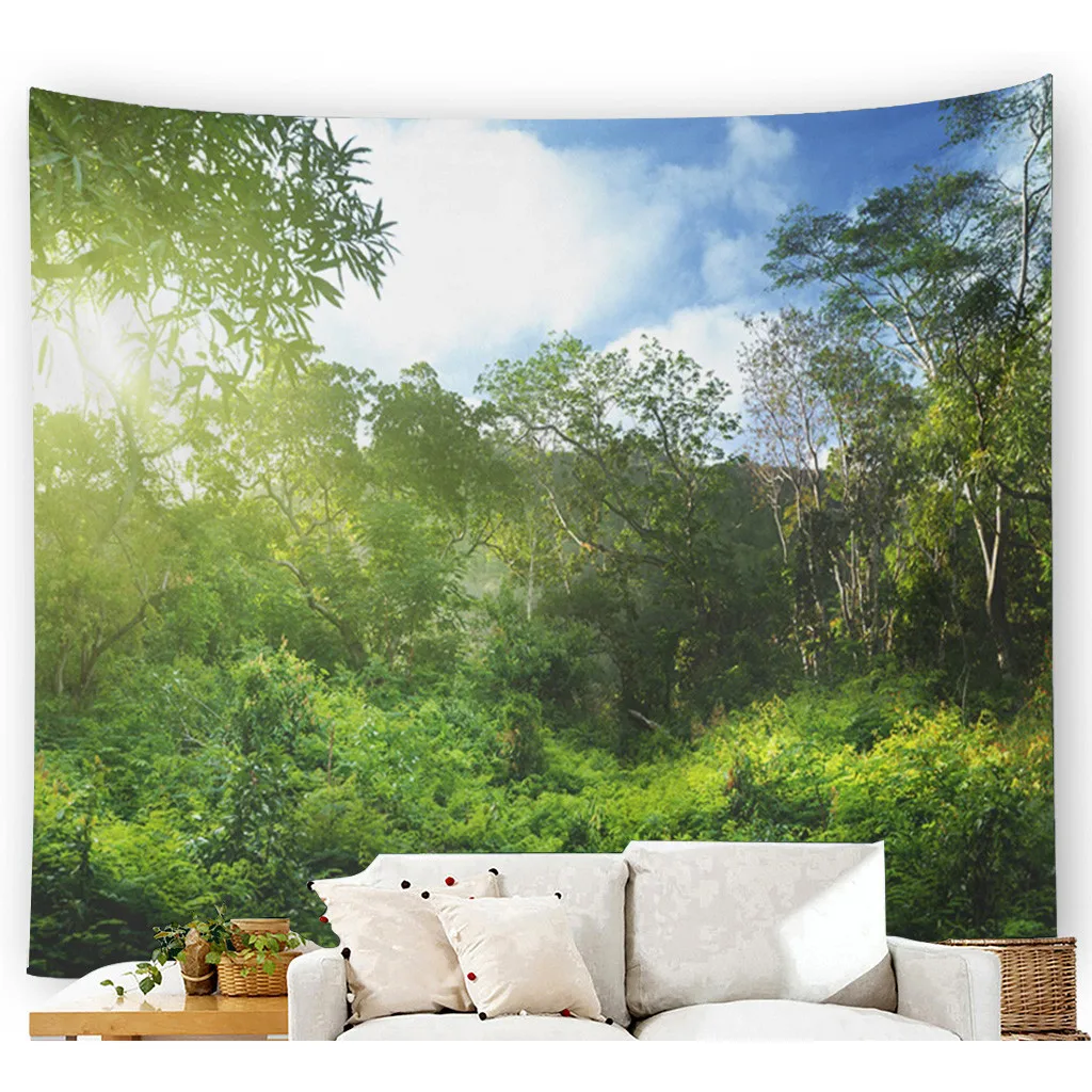 Мисти лес гобелен настенный Природа Гобелен с пейзажем Солнечный свет через декоративные ткани с изображением дерева для спальни гостиной