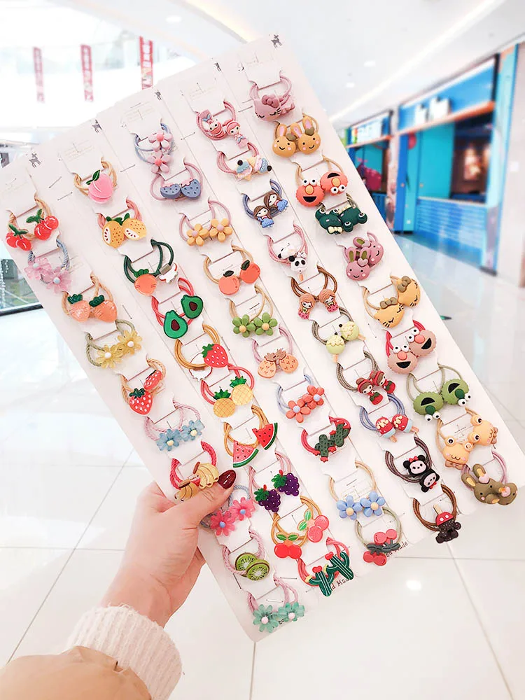 

1 Set New Children Cute Cartoon Fresh Fruit Flower Elastic Hair Bands Girls Lovely Smiley Rubber Bands Kids Hair Accessories