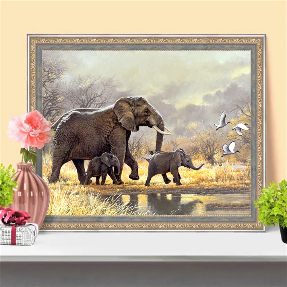 HUACAN 5D Diamond Painting Full Square Elephant Cross Stitch Needlework Embroidery Animal Rhinestone Painting Decoration