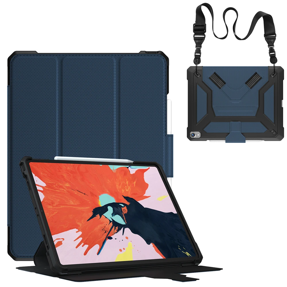 Dark Blue with strap Умный чехол для iPad Pro 12,9 дюйма кожа+ ТПУ задняя крышка с карандашом держатель плечевой ремень ударопрочный защитный корпус KTZ - Цвет: Dark Blue with strap