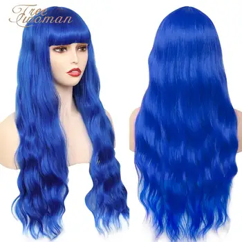 

FREEWOMAN Synthetic Wig with Bangs Long Wavy Wigs for Women Natural Halloween Cosplay Party Wigs Incude Cap Heat Resistant
