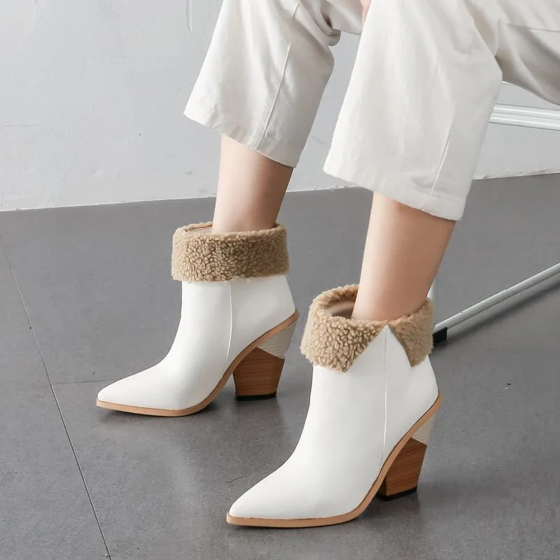 

Mudibear Women Ankle Boots 2020 New Winter Sexy Pointed Toe High Heels Designer Shoes Women European Office Footwear Size 34-43