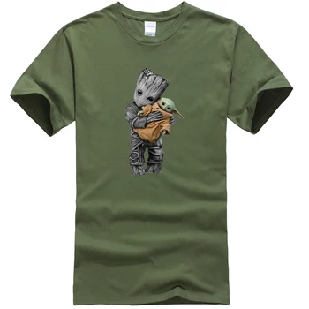 

Movies Tops Hip Hop Casual T-Shirt 2020 Summer Cotton Men Tee Shirt GROOT And Baby Yoda T Shirt The Mandalorian Men T-Shirts