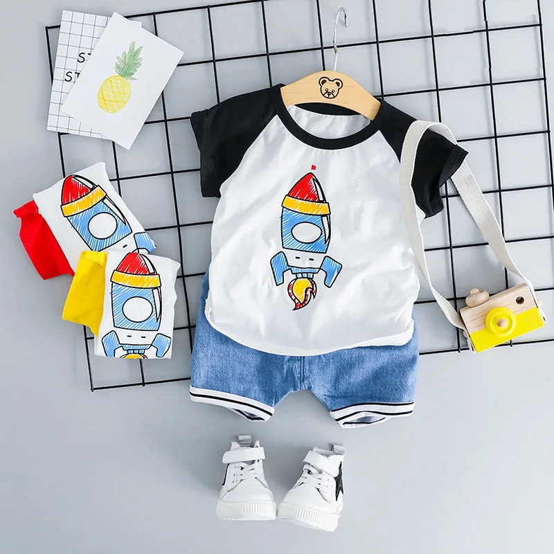 Baby Boys Clothing Sets Cute Summer Rocket T-Shirt Toddler Clothes Suit for Kids Outfits Denim Shorts Outfit Infant Boy Clothes (5)