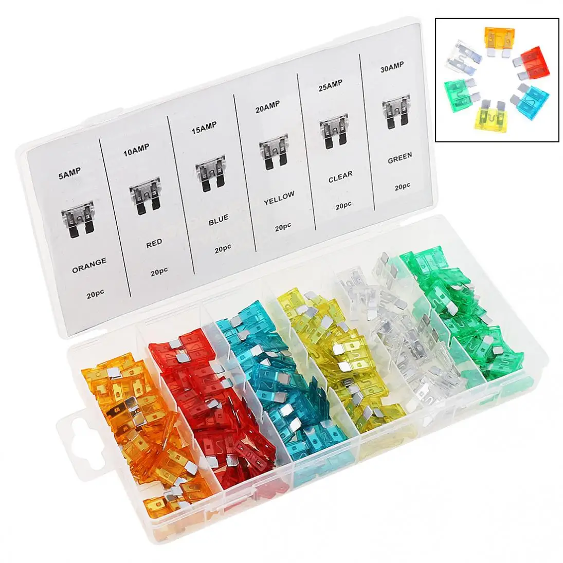 120Pcs/Set Colorful Medium Size Blade Car Fuse Assortment Set with Plastic Box for Cars New