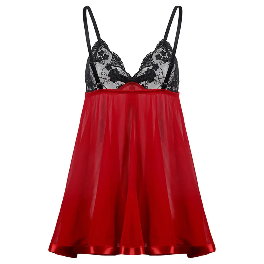 M-2XL Women Ladies Sexy Lingerie+G-string Bow Deep V-neck Lingerie Lace Hot Erotic Sleepwear Babydoll Sexy Underwear Night Dress