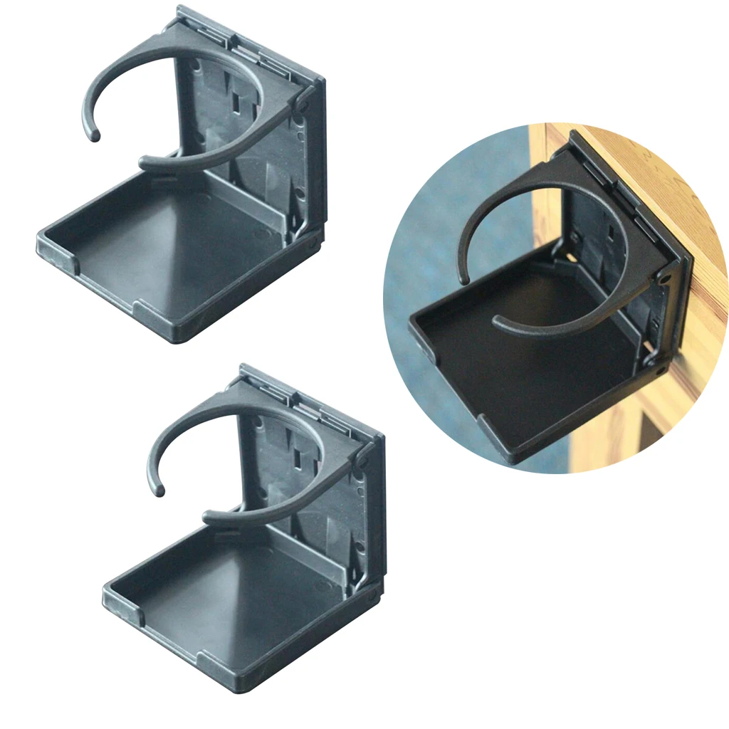 2pcs Folding Water Drink Cup Bottle Holder Stand Mount Car Boat Black