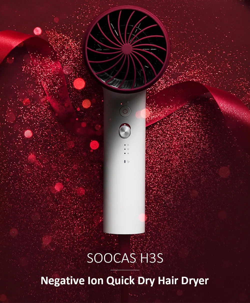 Профессиональный электрический фен для волос Xiaomi SOOCAS H3S с отрицательными лонами, быстросохнущая насадка 1800 Вт для всей семьи
