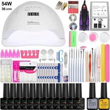 54 Вт/48 Вт/36 Вт УФ светодиодный светильник для маникюра Гель-лак набор Гель-лак Электрическая дрель для ногтей Маникюрные наборы Инструменты для дизайна ногтей