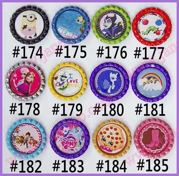 50pcs1 дюймовая мультяшная плоская Бутылочная крышка с персонажами из мультфильмов, плоская Бутылочная крышка для самостоятельной сборки, аксессуары для волос с бантом