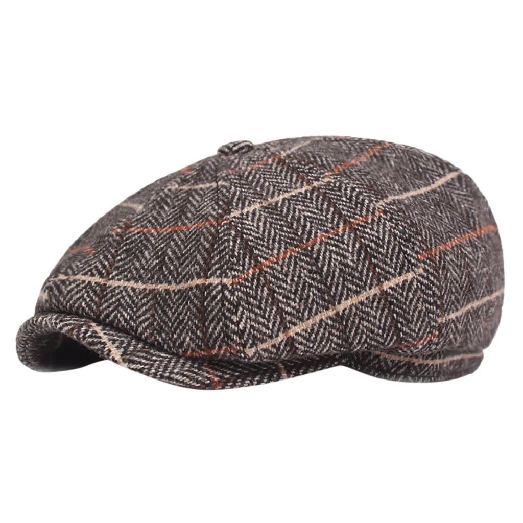 plaid print Retro Soft Flock khaki men berets Women Peak Blinder Hat Baker Boy Cap Newsboy Herringbone Cap beret gorra#x21024